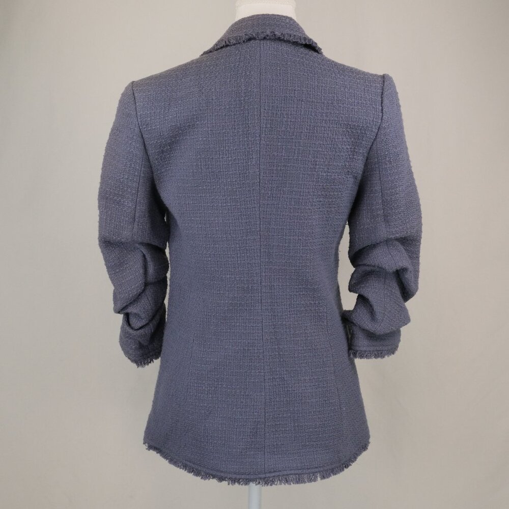 Cinq à Sept Boucle Khloe Tweed Fringe Trim Blazer, Dusty Blue, Size US 0 - Picture 3 of 10